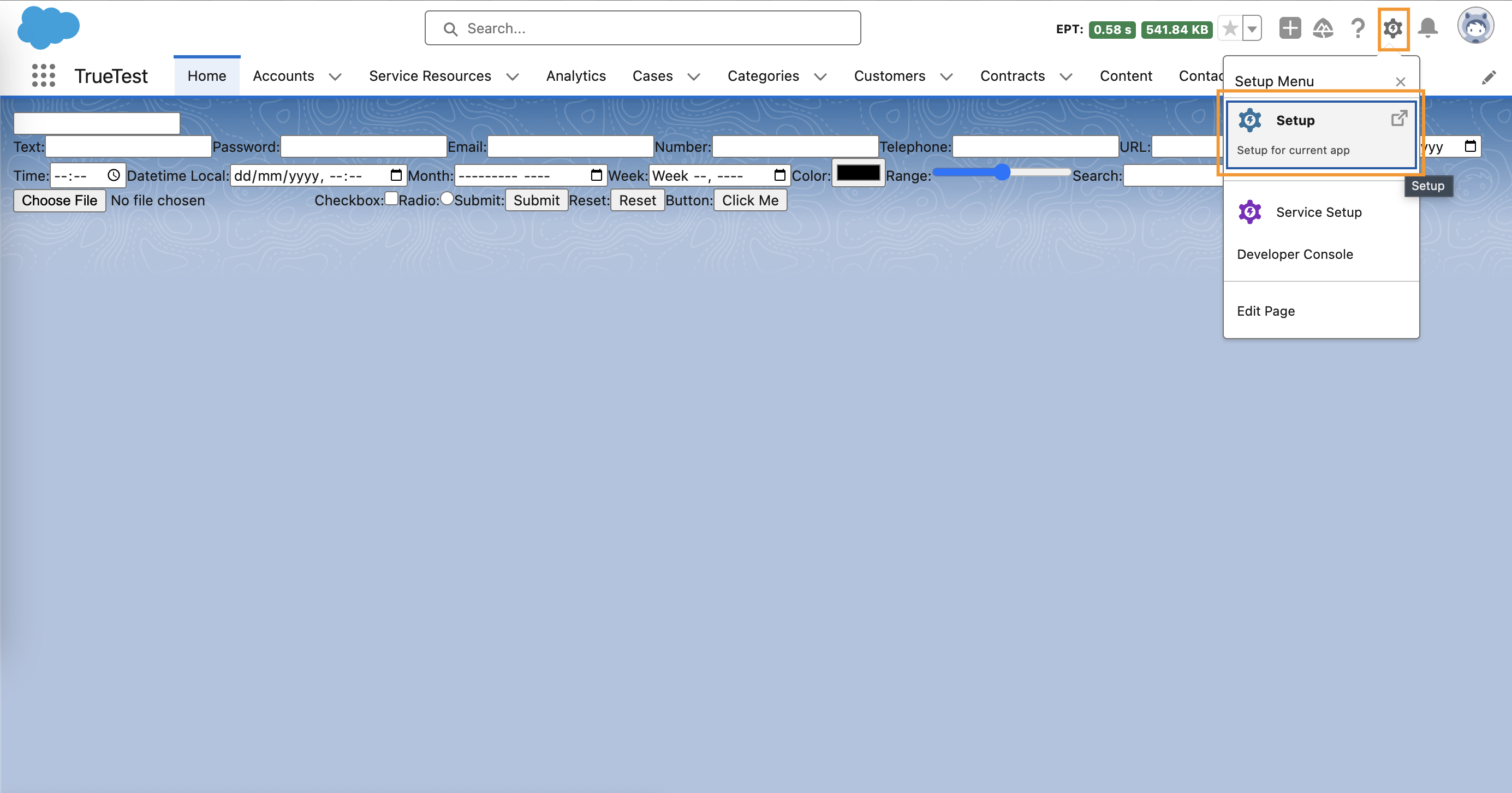 Go to Setup page